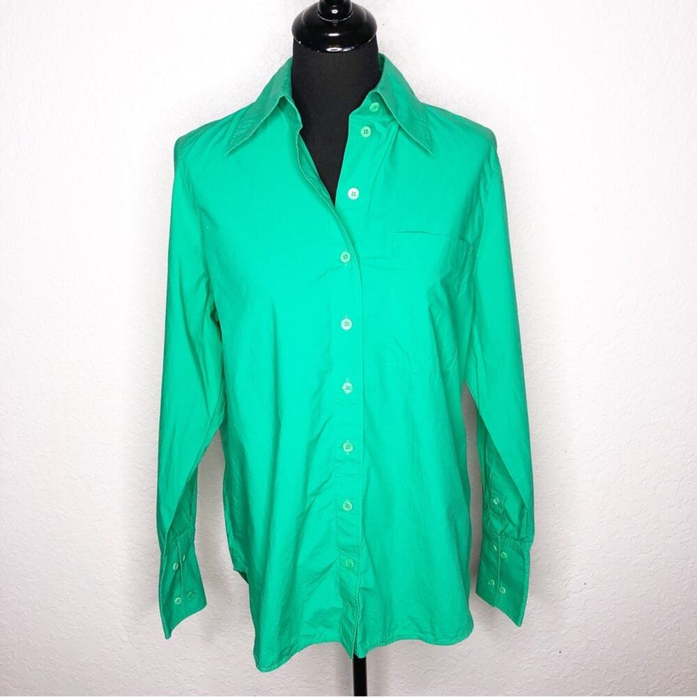 COS bright green long sleeve collared button down top size 4